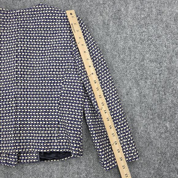J Crew Blazer Women 6 Blue Silk Blend Tweed Hook Eye Pockets Lined Career Jacket - Picture 10 of 16